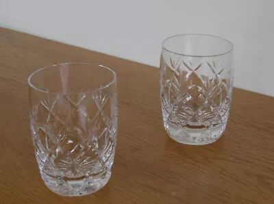 Buy 2 'Bruce' Brierley Barrel Hand Cut Crystal Whisky Tumbler Glasses  8cm Tall • 10.95£