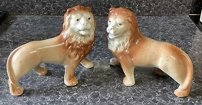 Buy Rare Pair Of ANTIQUE POTTERY STANDING LIONS • 26£