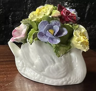 Buy Vtg Aynsley Bone China Flower Bouquet Swan Base Hand Modeled Painted England • 12£