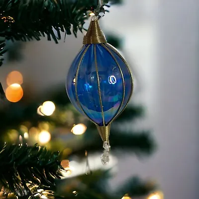 Buy Blue/Purple Hand Blown Glass Christmas Ornament W/Gold Details & Drop Crystal • 20.50£