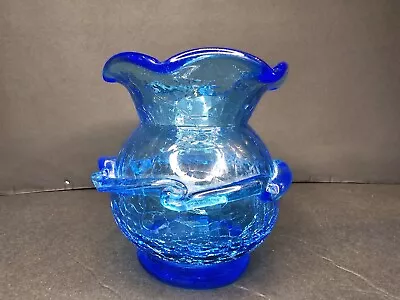 Buy Vintage Kanawha Mini Blue Crackle Glass Pitcher With Applied RibboMade In USA WV • 18.63£