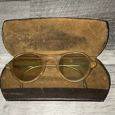 Buy Vintage Yellow  Safety Lenses Sunglasses Steampunk Motorcycle W/ Case W12 • 46.60£