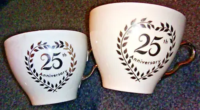 Buy Vintage Royal Winton Grimwades Set Of 2 Teacups 25th Anniversary Silver Rimmed • 2£
