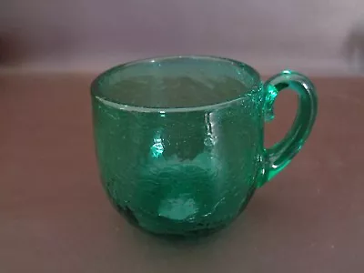 Buy Dark Green Crackle Glass Cup With Applied Handle (Imperfect) • 10.43£