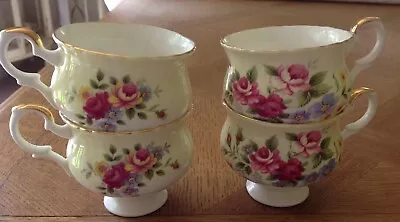 Buy Set Of Four Beautiful Crown Fine Bone China Cups, Pastel Colours Flowery Design • 11.99£