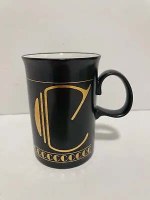 Buy DUNOON Scotland GOLD INITIAL LETTER **C** BLACK Porcelain Pottery COFFEE MUG  • 14£