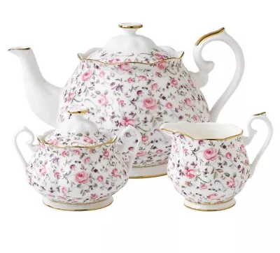 Buy Royal Albert Rose Confetti 3 Piece Tea Set Teapot Milk Jug Sugar Bowl - 1st New • 150£