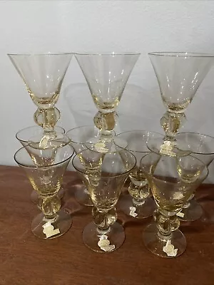 Buy 10 Elegant SKRUF Gold(yellow) By Swedish, Shot Glasses Four Lobe Stem Footed MCM • 116.49£