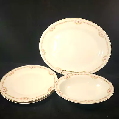 Buy Theodore Haviland Limoges France Pink Roses Serv Bowl, Platter, 2 Dinner Plates • 31.69£