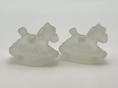 Buy Vintage Rocking Horse Frosted Glass Candle Holders Christmas Set Of 2 • 9.31£