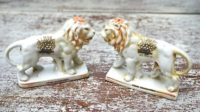 Buy A Pair Of Vintage Crested Ware Lucky White Heather Lustre Lions..... EDINBURGH • 10£