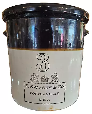 Buy Antique C1895 E. Swasey & Co. Portland, ME Salt Glaze Stoneware Crock-3 Gallon • 214.34£