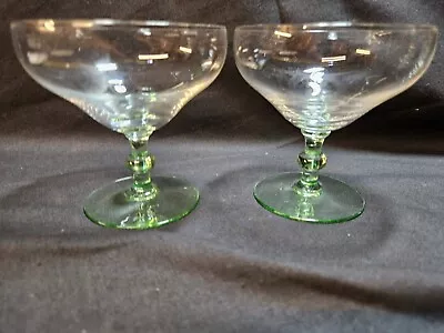 Buy Champange Glasses Coupes  X 2  Art  Deco Green  Stems • 14.99£