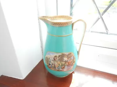 Buy Wedgwood Pratt Wear Jug 1860c Turquoise  Antique Horse Scenes Large  GC • 32.50£