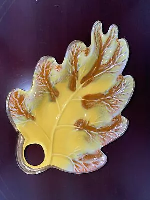 Buy Vintage Leaf Shaped California Pottery Trinket/Candy Dish #809 Yellow Orange • 9.31£