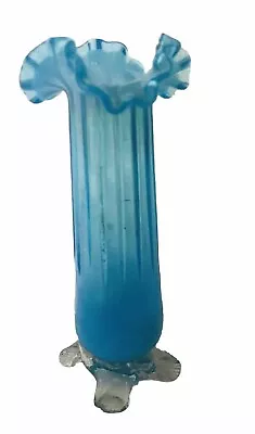 Buy Antique Victorian Pale Blue Opal Milk Glass Vase Ruffled Crimped Wavy Rim • 38£