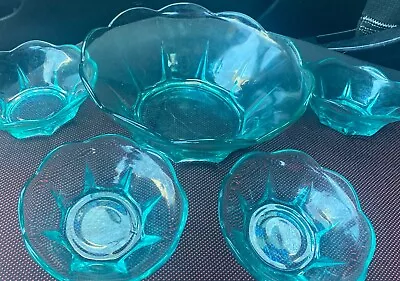 Buy VINTAGE CHIP DIP BOWL  CAPRI SET BLUE GLASS SCALLOP EDGE RETRO Mcm • 32.61£