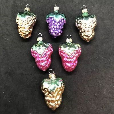 Buy Vintage 6 Hand Blown Glass Grape Cluster Ornaments Pink Purple Gold 2.5  Tall • 23.29£