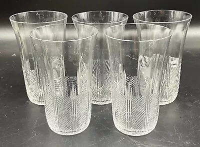 Buy 5 Delicate Antique Etched Cut Glass Water Tumblers Glasses Fine Diamond Cut 5” • 93.36£
