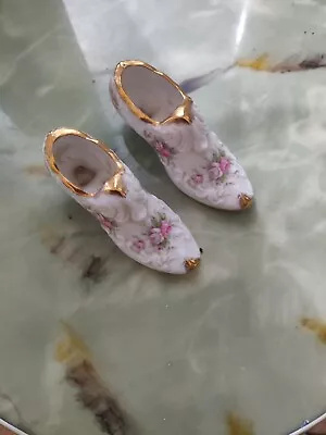 Buy Lovely Vintage Pair Of Paragon Bone China  Victoriana Rose  Ornamental Shoes  • 12.99£