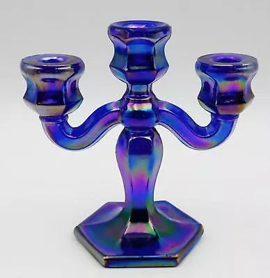 Buy Carnival Glass Westmoreland Mold Miniature CANDELABRA Iridescent BLUE 11.5cm H • 29.93£