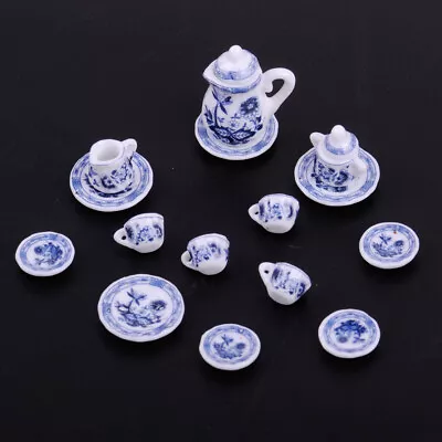 Buy 1/12th Dining Ware China Ceramic Tea Set Dolls House Miniatures Blue Flower • 8.68£