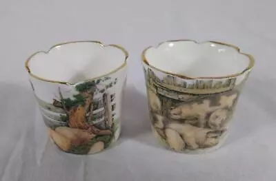 Buy Rare Staffordshire Fine Bone China Egg Cups ​Made In England Farmyard Scenes Pig • 7.99£