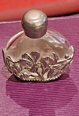 Buy Vintage Art Nouveau Pewter And Glass Perfume Scent Lidded Bottle Floral Design • 13.99£