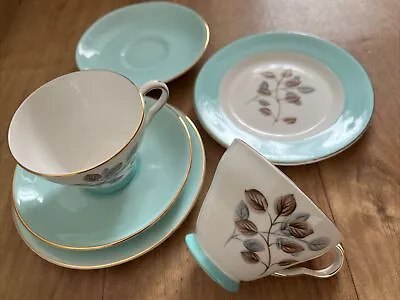 Buy Royal Grafton Fine Bone China Tea Cup X2 Trio Sets Turquoise Leaf Design 8923 • 6.99£