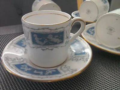 Buy Coalport Revelry Blue Coffee CupsCans & Saucers X 4 Bone Chine Vintage Cherubs • 15£