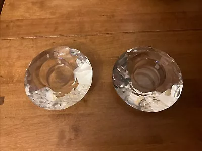 Buy Pair Of Solid Glass Tea Light Holders • 15£