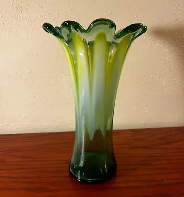 Buy Vintage  Celery  ARTISAN 10IN GREEN TRANSLUCENT GLASS VASE Art Deco Glassware US • 23.30£