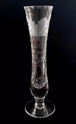 Buy Vintage Royal Brierley Crystal Bud Vase Cut Glass Etched Floral Footed Signed 8  • 8.99£