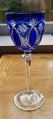 Buy Bohemian Tall Crystal Cut To Clear Wine Glass Cobalt Blue 8 1/4  • 30£