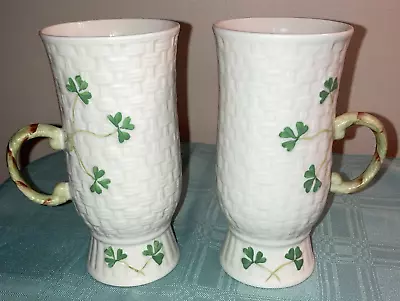 Buy Belleek Pottery  Shamrock Irish Coffee Cups/ Mugs Set Of 2 EUC Made In Ireland • 51.26£