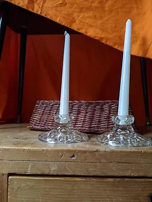 Buy Pair Solid Cut Glass Candle Holders For Pillar Or Candlesticks Beautiful Vintage • 18£