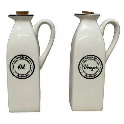 Buy 2x White Ceramic Oil And Vinegar Dispenser Bottle Set Storage Pourer Bottles • 7.99£