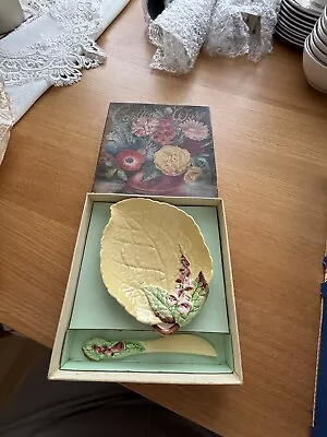 Buy Vintage Carlton Ware Leaf And Foxglove Butter Dish & Spreader In Box • 18£