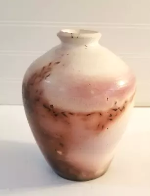 Buy Horsehair Raku Vase 7  Signed White Pink Brown Black • 36.35£