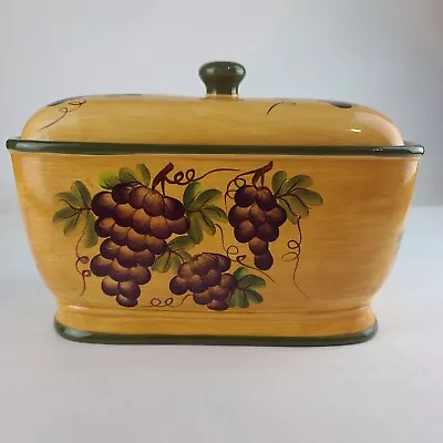 Buy Casa Vero Grape Design - Hand Painted Ceramic Bread Box/Cookie Jar By ACK • 28£