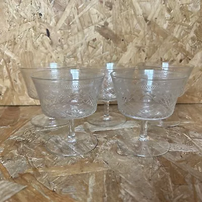 Buy 5 X Edwardian Lady Hamilton Pall Mall Etched Champagne Coupe Cup Martini Glass • 29.99£