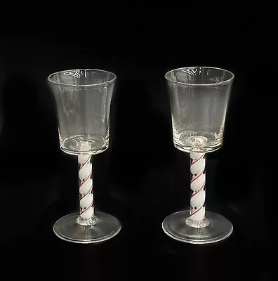 Buy Pair English Air Twist Glass Wine Glasses 18th Century Red And White • 574.30£