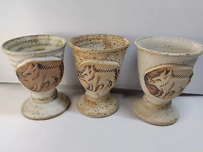 Buy Vintage Fangfoss Stoneware Cups With Warthog Embellishment 6  Set Of 3 • 40.05£