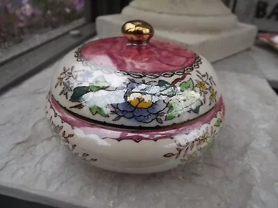 Buy Vintage Maling Pottery Lidded Bowl In Pink Peony Rose Pattern STUNNING • 15.99£