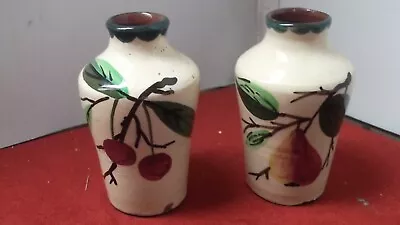 Buy Torquay Pottery  2  Vases  Fruit Design 10.5 Cm Tall  • 14£