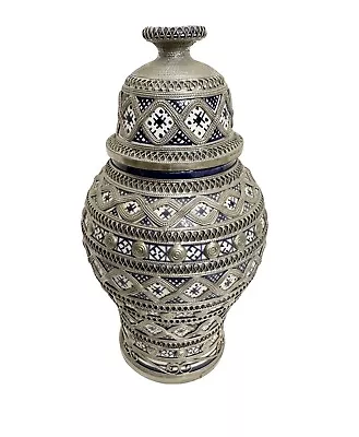Buy Antique Moroccan Ceramic Lidded Vase From Fez With Silver Filigree Signed • 326.17£