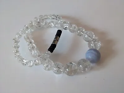 Buy Clear Crackle Glass Beaded Necklace Blue Lace Agate Magnetic Clasp • 7.99£
