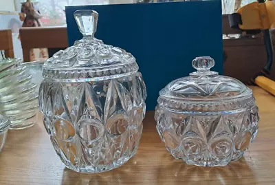 Buy 2 X Vintage Cut Raised Faceted Glass Storage Jars & Lids W2152g H8  & 3.75  • 36£