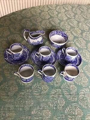 Buy SPODE 'BLUE ITALIAN' COFFEE CANS  (6) AND SAUCERS  (3) X CREAM + SUGAR • 38£