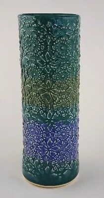 Buy TriColor Embossed Pottery Cylinder Vase Green Yellow & Purple 8  • 23.30£